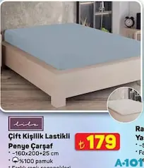 LİLA ÇİFT KİŞİLİK LASTİKLİ PENYE ÇARŞAF 160X200+25 CM